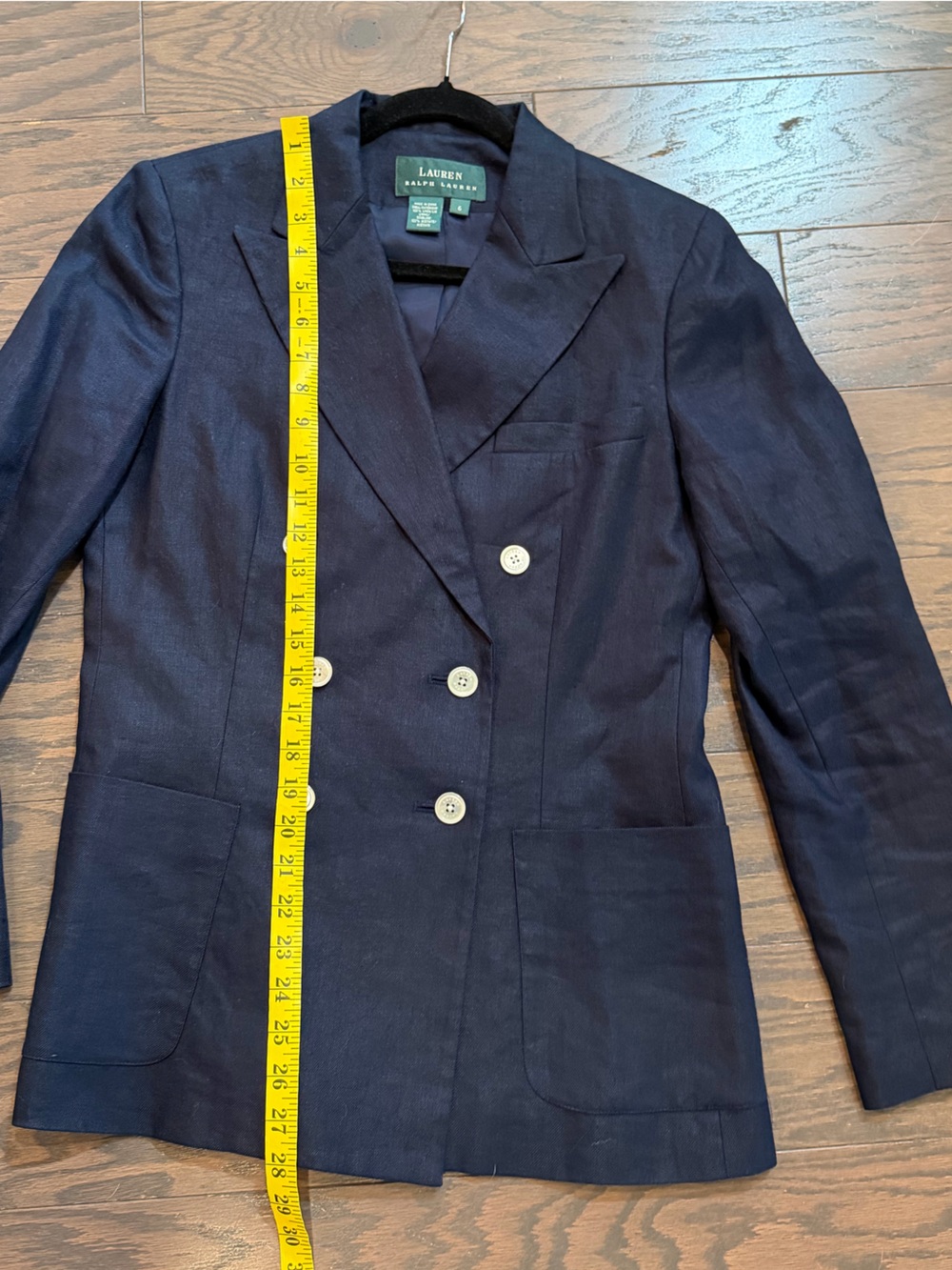Lauren Ralph Lauren Navy Linen Double Breasted Blazer Size 6 Classic Preppy - Picture 8 of 14